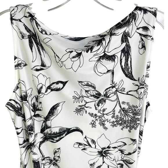 White House Black Market Top Womens Sz S White Black Floral Cowl Neck Sleeveless - Picture 4 of 8